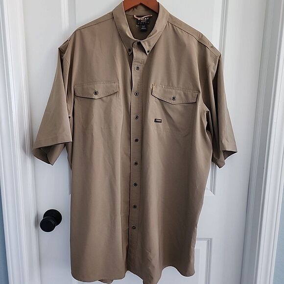 Ariat Rebar Shirt Mens XXL 2XLT Tan Vented Venttek Button Down Short Sleeve - Picture 2 of 9